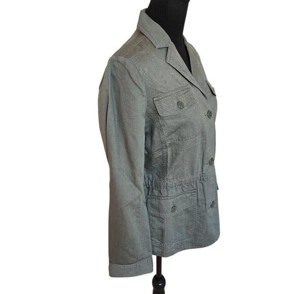 Talbots Womens Linen Blend Button Front Collared Utility Jacket Army Green Small - Picture 4 of 10